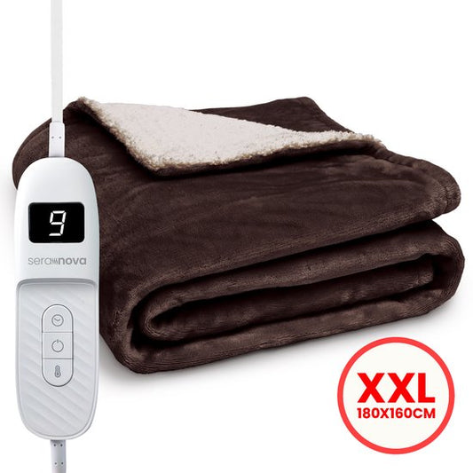 Seranova Electric Blanket XXL - 180x160 cm - 2 Personen Decke - Wärmedecke - Doppelseitig - Fleece Sherpa - Kastanienbraun