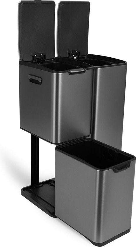Umuzi Reinigungsabfalleimer - 60L - Soft Close - Metallic grau - Abfalltrennung 3 Behälter - 47 x 39 x 72