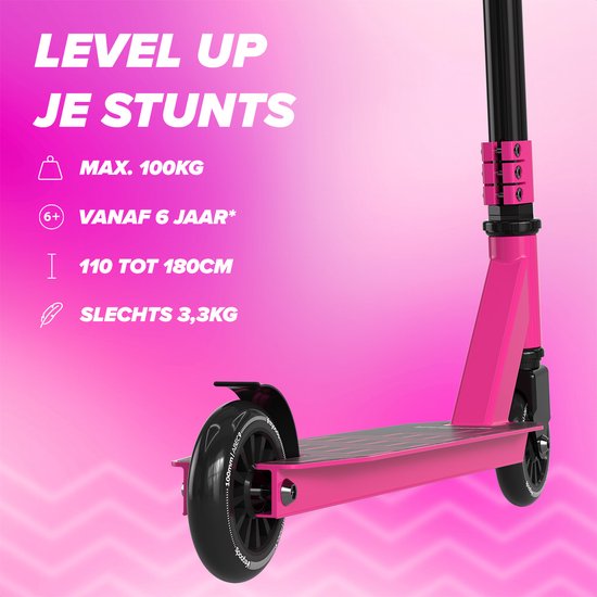 LifeGoods Stuntstep Fly X - 6+ Jahre - Schritt für Kinder - Jungen/Mädchen - 100mm - 100KG - Schwarz/Rosa