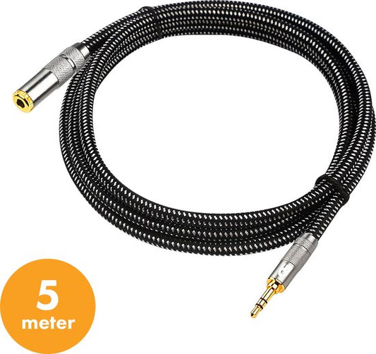 Drivv. Premium AUX-Verlängerungskabel - 5 Meter - Klinkenstecker auf 3,5 mm Buchse - Audio-Verlängerungskabel - Klinken-Verlängerungskabel - Nylon