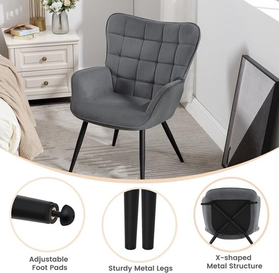 WOLTU Wing Chair, Modern, Relaxsessel, Fernsehsessel, Bequem, Lesesessel, Wohnzimmer, Sessel, Liegesessel, Metallbeine, Sessel