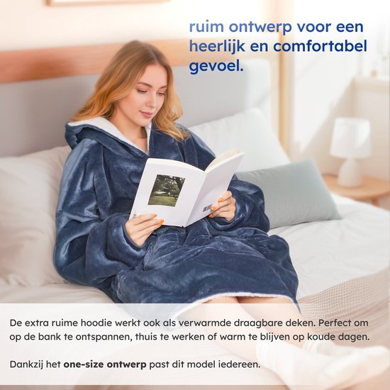 Kapuzendecke - Beheizt - 3 Stufen - Snuggle Hoodie - Beheizter Kapuzenpullover - Snuggle - 10k mAh Batterie - Einheitsgröße - Blau - Saaf Comfort