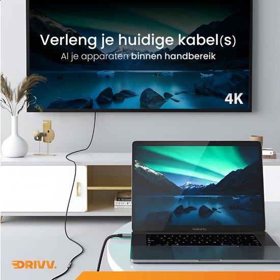 Drivv. USB-C-Verlängerungskabel 3.2 - Stecker auf Buchse - Schnellladung / Schnellladegerät - USB-C-Daten- und Ladekabel - 3 Meter - Geeignet für Samsung, iPhone 15 & mehr - Grau