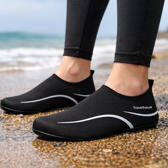 Travelhawk Wasserschuhe - Für Erwachsene - Unisex - Anti-Rutsch-Schwimmschuhe Damen und Herren - Schwarz - Größe 42/43