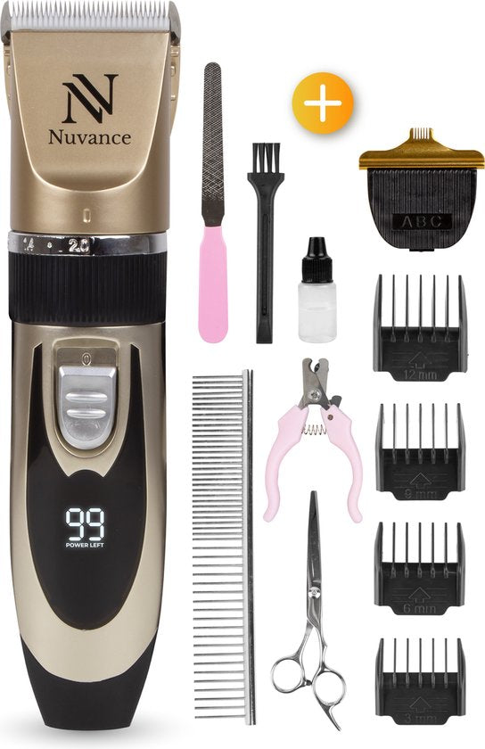 Nuvance - Hundeschermaschine - Set - Geräuschlos - Kabellos - für Hund & Katze - Professioneller Hundetrimmer
