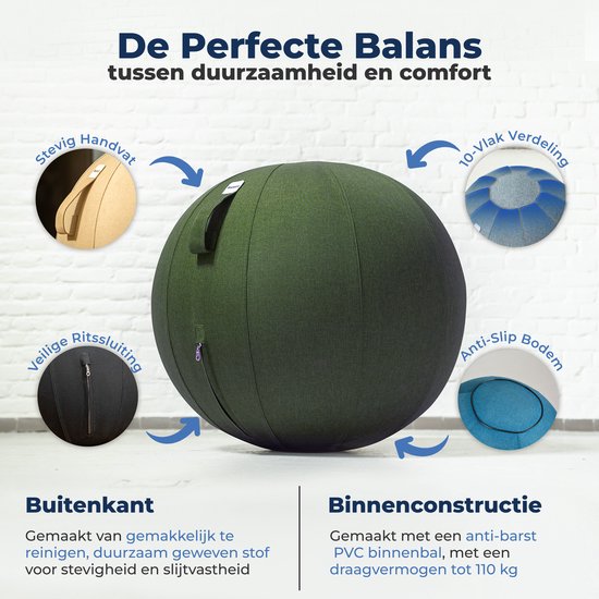 Backerz Sitting Ball 75 CM - Sitting Bälle mit Abdeckung Leinen - Ergonomische Büro und Home Office Stuhl - Luxus Yoga Ball - Olivgrün