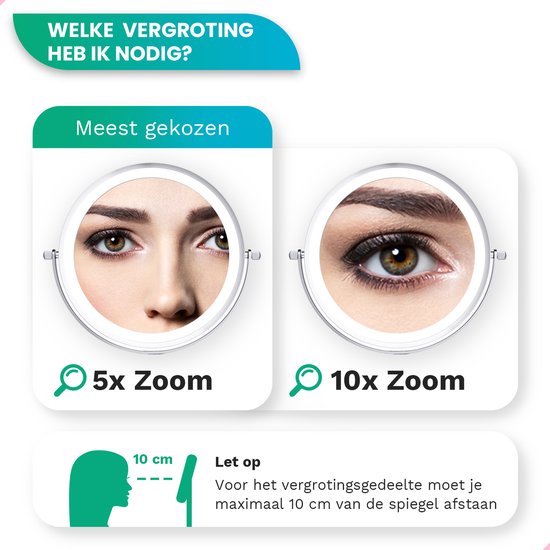 Mirlux Make-up-Spiegel - Mit LED-Beleuchtung - 5fache Vergrößerung - Rasierspiegel