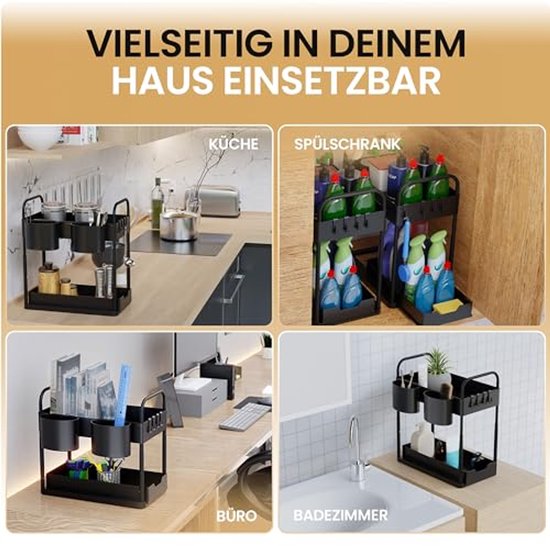 HELDENWERK Spülenregal für Spülenunterschrank, höhenverstellbar mit 2 Ebenen in schwarz, Küchenorganizer, Unterschrank, Gewürzregal, Spülenunterschrank-Organizer