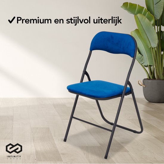 Infinity Goods Klapstoel - Vouwstoel - Fluweel - Eettafelstoel - Opklapbare Stoel - 43 x 47 x 80 CM - Stoel - Blauw