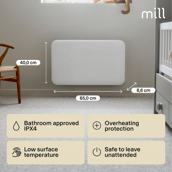 Mill IB600DN - Flächenheizkörper aus Stahl - 600 Watt- bis zu 11 m2 - 100% geräuschlos - geeignet für Badezimmer - 5 Jahre Garantie