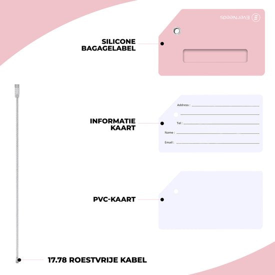EverNeeds Gepäckanhänger - Silikon - Gepäckanhänger für Koffer - Gepäckanhänger - Rosa - 5 Stück