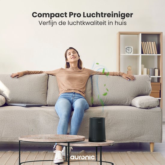 Auronic Luftreiniger Compact Pro - Mit HEPA 13-Filter - 150 m³/h - 30 m² - Aromatherapie-Funktion - 3 Stufen - Luftreiniger - Schwarz