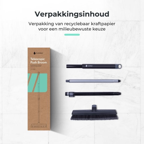 CLEANLY Besen Indoor und Outdoor mit Teleskopstiel 115-142 cm - Besen mit Stiel - Straßenbesen - Raumbesen - Raumkehrer - Weicher Besen - Innenbesen - Breite 35 cm - Schwarz, Grau