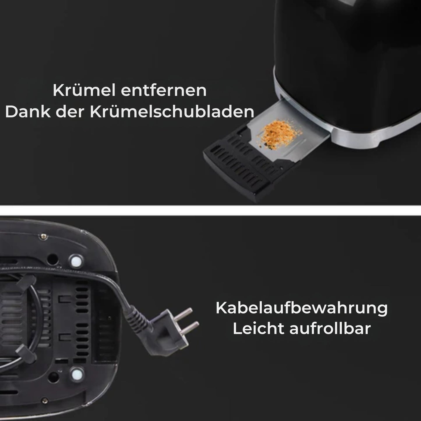 KitchenBrothers Toaster - 6 Heizstufen - 2 extra breite Schlitze - Aufwärm- und Auftaufunktion - Schwarz