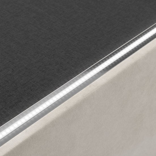 Polsterbett Nizza - 140 x 200 cm - Beige - LED-Beleuchtung & Bettschublade