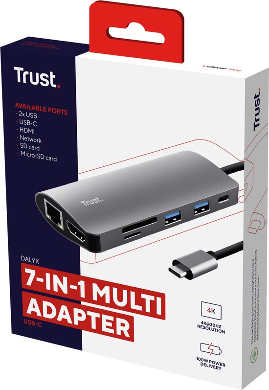 Trust USB-Hub – USB-Splitter – USB-Verteiler – USB-Anschlusserweiterung – Grau