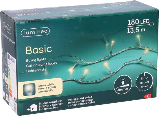 LED-Leuchten - 180 LED - 13,5 Meter - Warmweiß - Transparentes Kabel