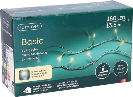 LED-Leuchten - 180 LED - 13,5 Meter - Warmweiß - Transparentes Kabel