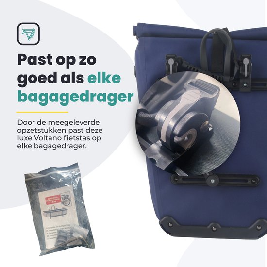 Voltano Luxe E-Bike Gepäcktasche 28L - Marineblau - Gepäckträgertasche mit Laptop-Fach - 100% wasserdicht - mit Schultergurt