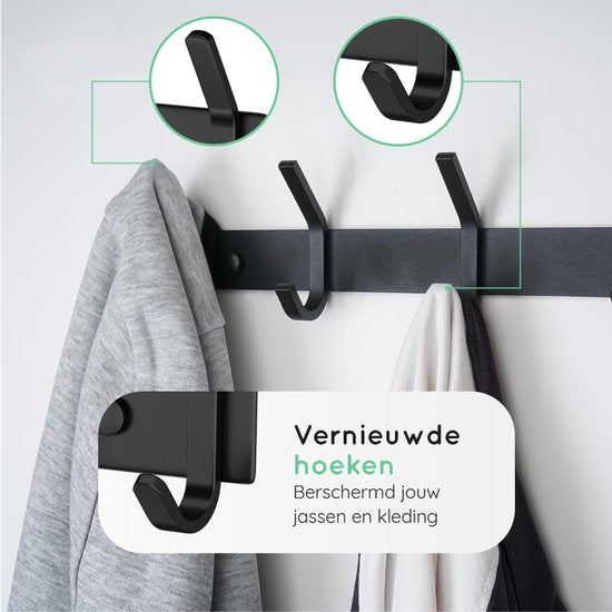 Volcan Wandgarderobe - 28 Haken - Wandgarderobe zum Aufhängen mit 3M-Band - Industriell - Schwarzer Edelstahl