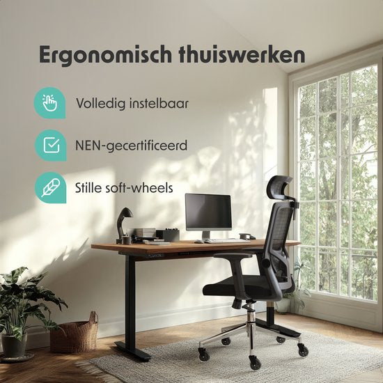 LifeGoods Ergonomischer Bürostuhl - mit extra Anti-Kratz-Rädern - Bürostuhl - NEN und SGS zertifiziert - Erwachsene - Kopfstütze - Schwarz/Chrom