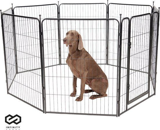 Infinity Goods Hundeauslauf - Welpenauslauf - 8 Paneele - 100 x 80 CM - faltbar - mit Tür - Stahl - Schwarz
