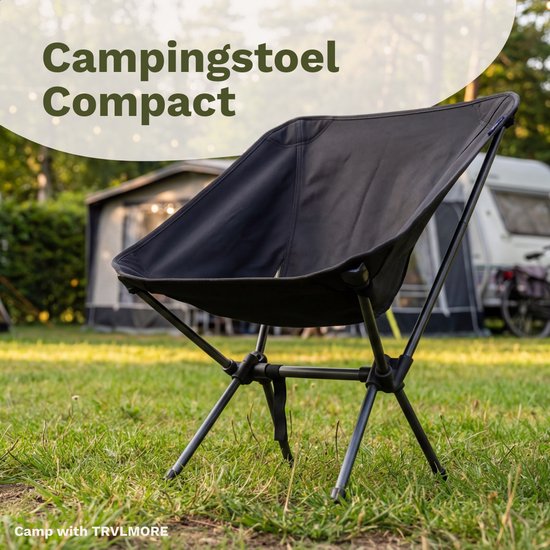 TRVLMORE Campingstuhl - faltbar - 100KG Tragkraft - Inkl. Tragetasche - Klappstuhl - Angelstuhl - Campingstuhl - Klappstuhl - Schwarz