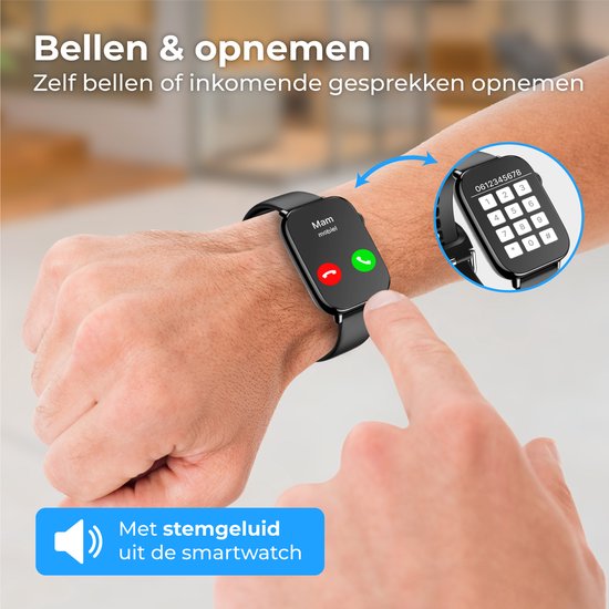 Nuvance - Smartwatch für Männer und Frauen mit Bluetooth - IP68 Wasserdicht - Geeignet für alle Smartphones - Schrittzähler und Herzfrequenzmesser - Schwarz