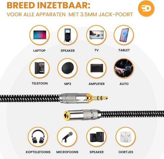 Drivv. Premium AUX-Verlängerungskabel - 5 Meter - Klinkenstecker auf 3,5 mm Buchse - Audio-Verlängerungskabel - Klinken-Verlängerungskabel - Nylon