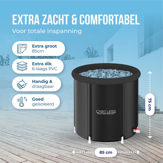 Care Less Ice Bath XL - Faltbare Badewanne - Sitzbadewanne - 85CM - Zusammenklappbar - Mit Deckel - Inklusive Pumpe und Ablassschlauch - Schwarz