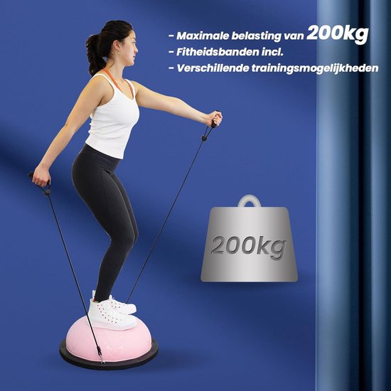 DH FitLife Balanceball, Yoga-Balance-Trainer, Durchmesser 60 x 22 cm, belastbar bis 200 kg, halber Gymnastikball, Fitness-Balance-Board, Balance-Board mit Pumpe und 2 Fitnessbändern