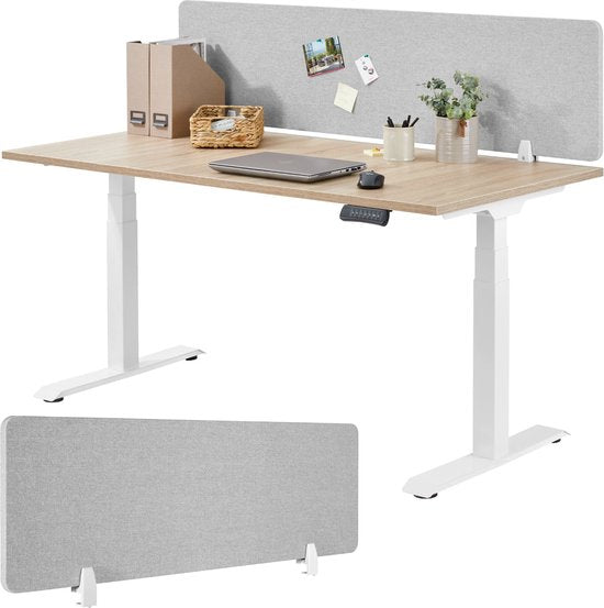 tectake Schreibtisch-Trennwand Noisy - Mit schallabsorbierendem PET-Kern - Inklusive 2 Befestigungsclips - Größe (LxB) 160 x 40 cm - Grau