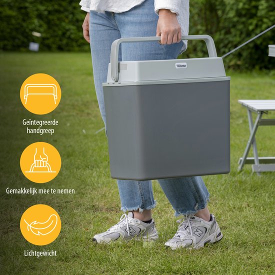 Tristar Coolbox KB-7424 - Kühlbox 22 Liter - Leichtgewicht mit Tragegriff - Thermoelektrisches Kühlsystem - Mit 12V Stecker für unterwegs und im Auto - Umrüstbar auf 230V Netzstecker - Grau