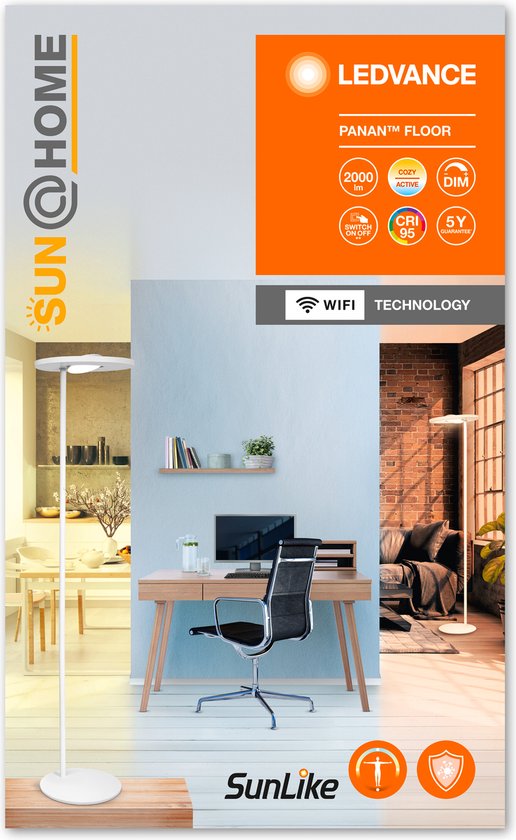 LEDVANCE SunHome Office Stehleuchte - 36W, 180 cm - Dimmbar Tunable White 2200-5000K - Wifi & Smart Home - Silber