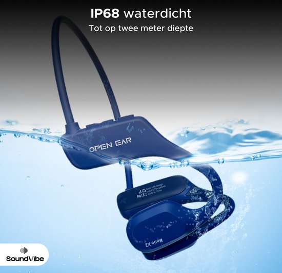 Soundvibe® Bone Conduction Headphones Blue - Sport-Kopfhörer - Sport-Kopfhörer - Kabellose Kopfhörer - Wasserfest - 8 GB interne Speicherkarte - Sport-Kopfhörer - Für alle Handys und Laptops - Lauf-Kopfhörer - Kabellose Kopfhörer