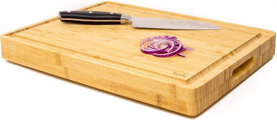 Budu Schneidebrett Thick Deluxe - Bambus - 4CM dick - Schneidebrett Holz - Schneidebretter aus Holz - Schneidebrett Geschenk - 29,5 x 40 x 4 cm