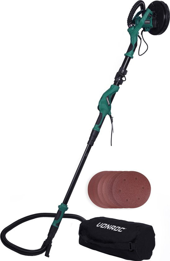 VONROC Teleskop-Deckenschleifer - 1050W - Ø225MM - Ideal für Decke und Wand