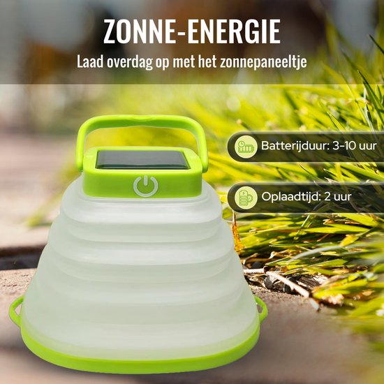 Tech Essentials Solar LED Laterne - faltbar - grün - Zeltlampe - Led Lampe wiederaufladbar - Camping - Notfall - Sturm - Hängelampe - Solarenergie