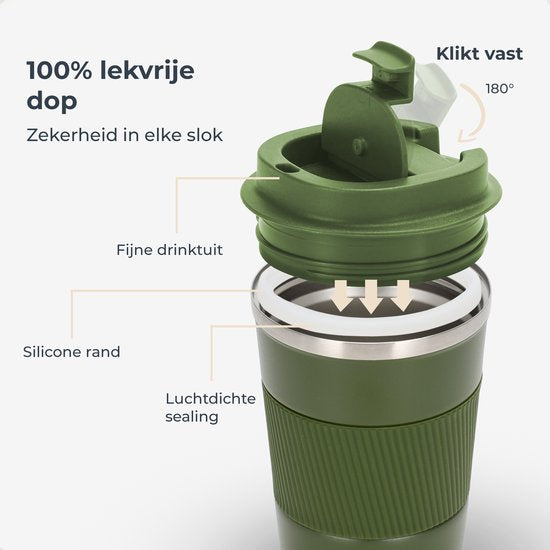 Castagnola Thermosbecher - Kaffeebecher To Go - Reisebecher für Kaffee und Tee - Teebecher - 380 ML - Edelstahl - Grün