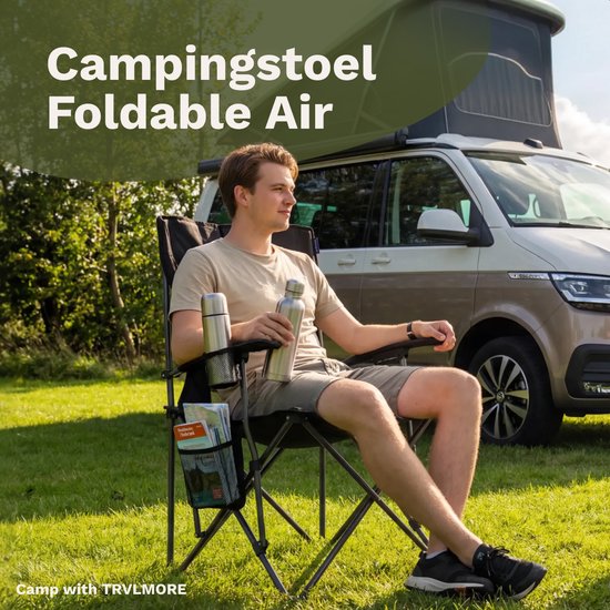 TRVLMORE Campingstuhl - klappbar - 120KG Tragkraft - inkl. Tragetasche - Klappstuhl - Angelstuhl - Campingstuhl - Klappstuhl - Schwarz