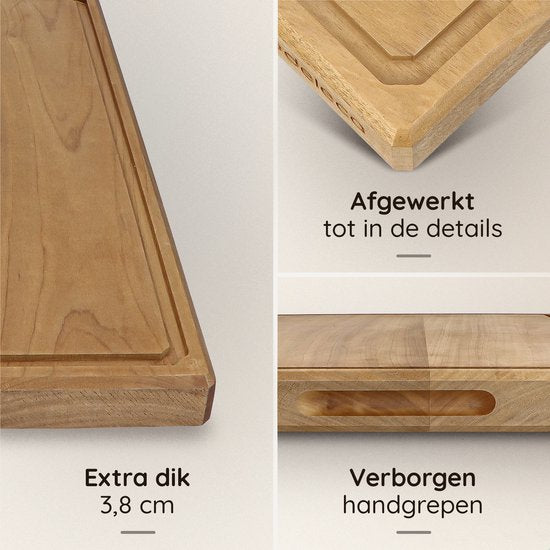 Deleca Teakholz Schneidebrett - Doppelseitig mit Saftrinne / Griffe - Großes und dickes Teakholz Schneidebrett - Für die Küche, langlebige Schneidebretter, Servierbrett, Käsebrett, Getränkebrett, Tapasbrett - Ohne Kunststoff - 51x38x3,8 cm