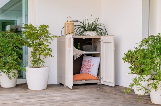 Keter Aufbewahrungsschrank - Groove - Niedrig - Recycelter Kunststoff/Holz - Beige/Sandfarben