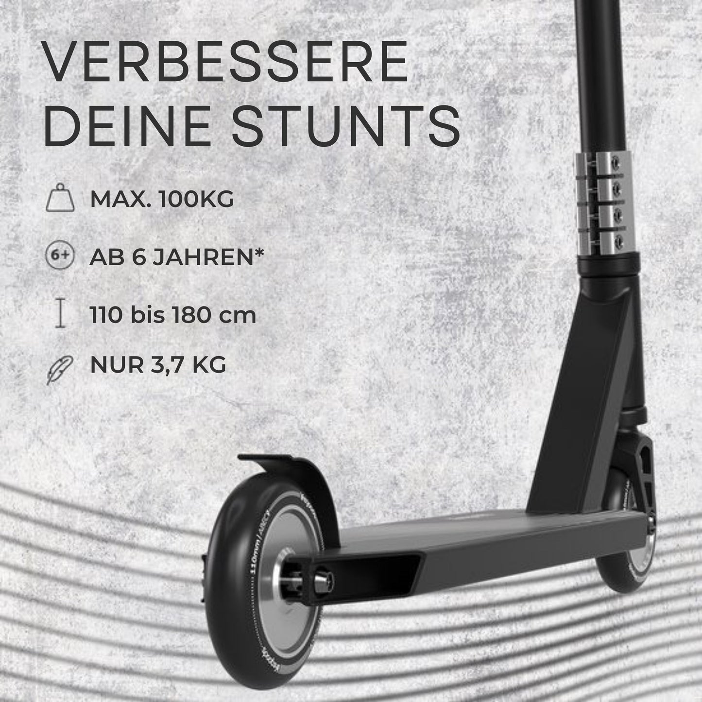 LifeGoods Stuntstep Pro X - T-Bar - HIC - Jungen/Mädchen - 110mm - 100KG - Schwarz