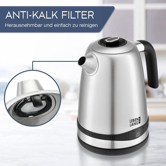 Wasserkocher, Edelstahl, Temperatureinstellung, leise, Temperaturanzeige und Warmhaltefunktion, 1,7 Liter & 2200 W, Wasserkocher, Edelstahl-Wasserkocher, Retro, ohne Kunststoff