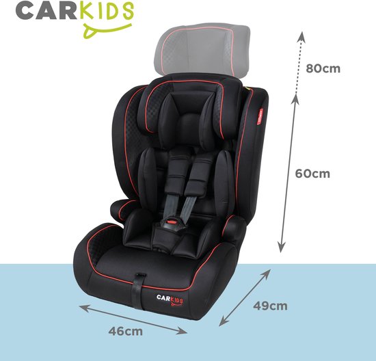 Carkids I-Size-Kindersitz Luca – Entspricht der Norm I-Size R-129 – Für Kinder von 76 bis 150 cm – Verstellbare Kopfstütze – Schwarz/Rot