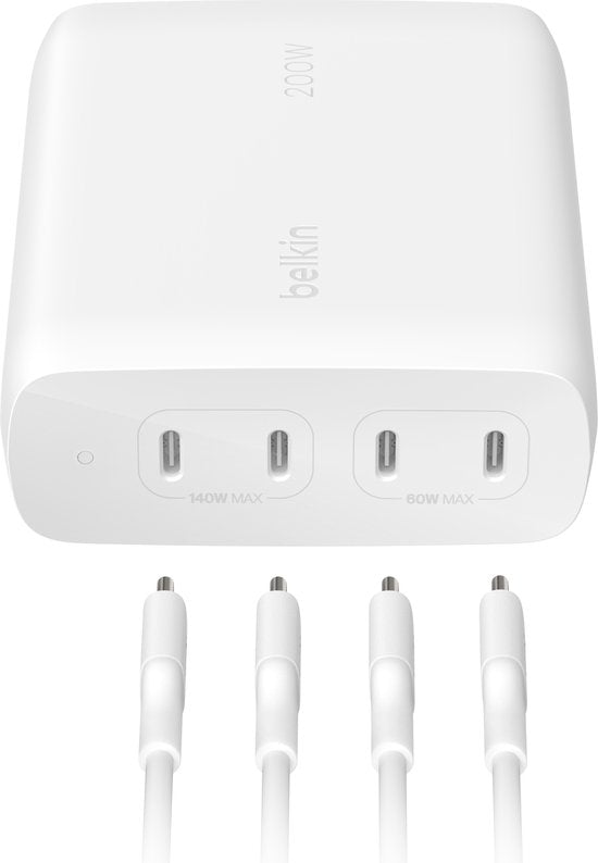 Belkin BoostCharge Pro 200W 4-Port USB-C GaN Schnellladegerät mit Power Delivery 3.1, inkl. 1,5m Kabel