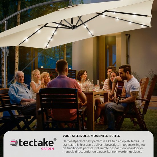 tectake - Sonnenschirm 250cm mit Solar Led Beleuchtung - Sonnenschirme - Schwebender Sonnenschirm - Solarenergie - Inkl. Solarpanel - Gartenbeleuchtung - beige