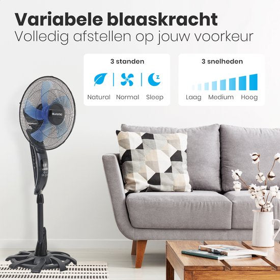 Auronic Stativventilator - Standventilator mit Fernbedienung - Timer - 50W - 53dB - Schwarz