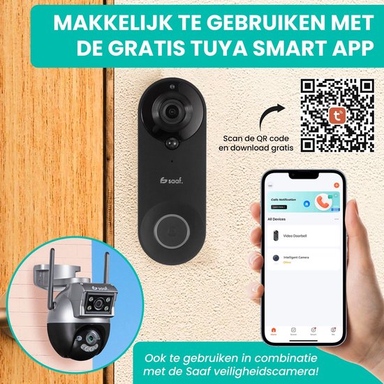 Video-Türklingel mit Kamera - inkl. Gong & 128GB SD - drahtlos - intelligente Türklingel - mit App - Schwarz - von Saaf