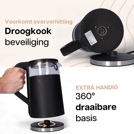 HomeShift® Wasserkocher mit Temperaturkontrolle - Warmhaltefunktion - Doppelwandig - Elektrisch - 1,7 Liter - 2200W - Schwarz